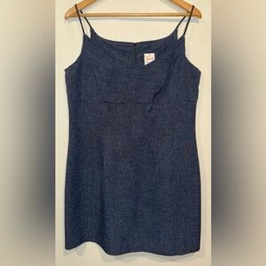 Frederick’s of Hollywood Vintage 90s Mini Sheath Dress Blue Denim Print Size 12